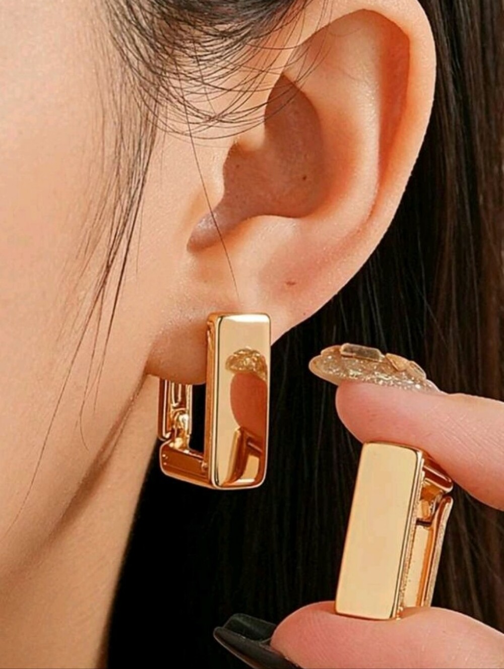 NEW! 18K Gold Plated Geometric Chunky Rectangular Huggie Hoop Earrings